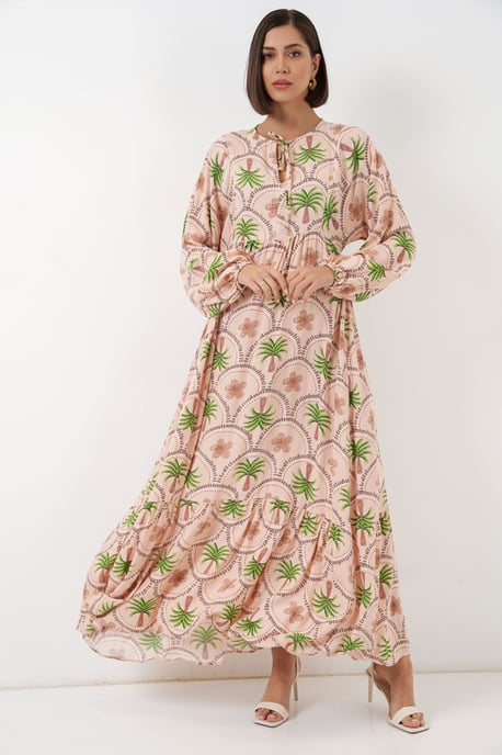Tropical Printed Maxi Dress with Button Closure - Image 2