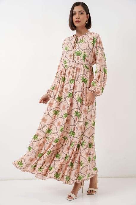 Tropical Printed Maxi Dress with Button Closure - Image 3