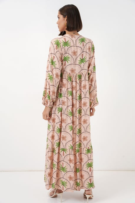 Tropical Printed Maxi Dress with Button Closure - Image 6