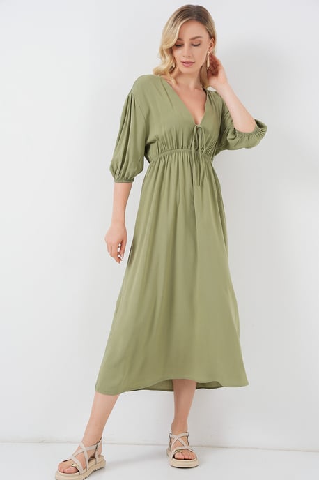 A-Form Fit Midi-jurk met V-hals en binddetail - Image 2