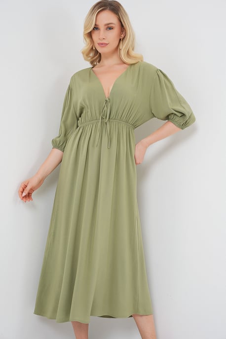 A-Form Fit Midi-jurk met V-hals en binddetail - Image 3
