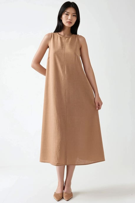 Linnenachtig Mouwloos Crew Neck Midi-jurk - Image 2