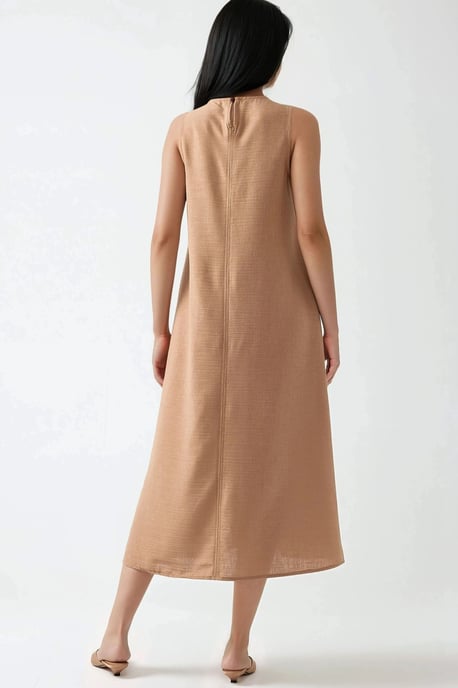 Linnenachtig Mouwloos Crew Neck Midi-jurk - Image 4