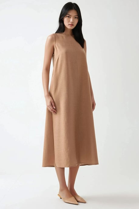 Linnenachtig Mouwloos Crew Neck Midi-jurk - Image 5