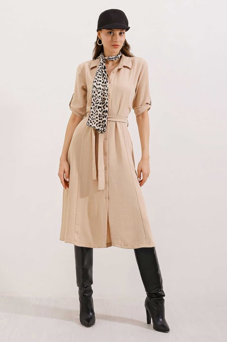 Textured Midi-jurk met Strik - Image 2