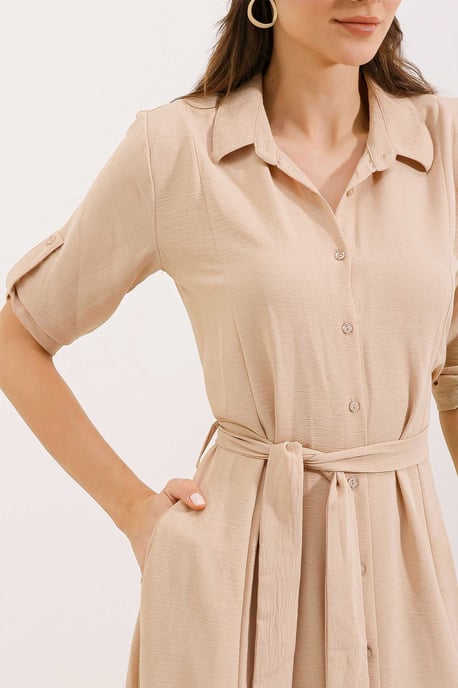 Textured Midi-jurk met Strik - Image 3