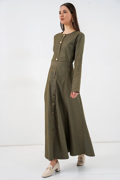 Bältesklänning i denim midi - Image 3
