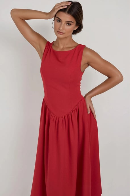 A-Form Midi Dress with Crew Neck - Image 3