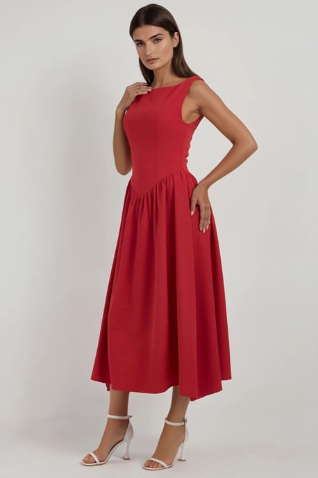 A-Form Midi Dress with Crew Neck - Image 5