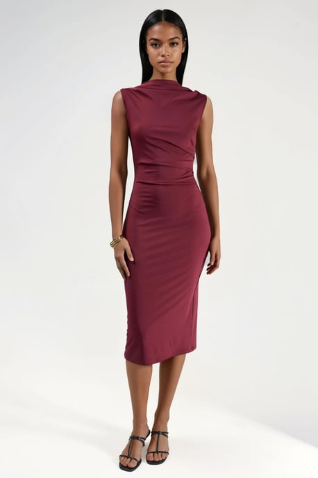 Ruched Bodycon Midi Dress - Image 1