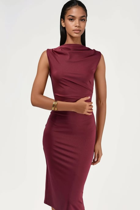 Ruched Bodycon Midi Dress - Image 4