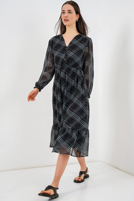 V-hals Midi-jurk met knoopsluiting - Image 3
