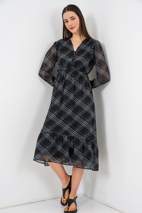 V-hals Midi-jurk met knoopsluiting - Image 4
