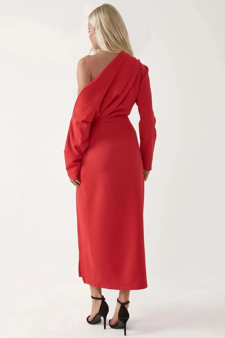 Asymmetrische Kraag Bodycon Midi Jurk met Splits - Image 2