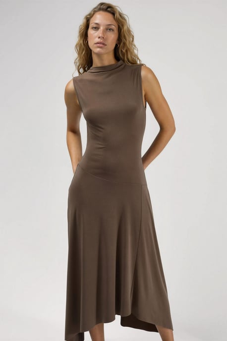Asymmetric Midi Sandy Dress - Image 4