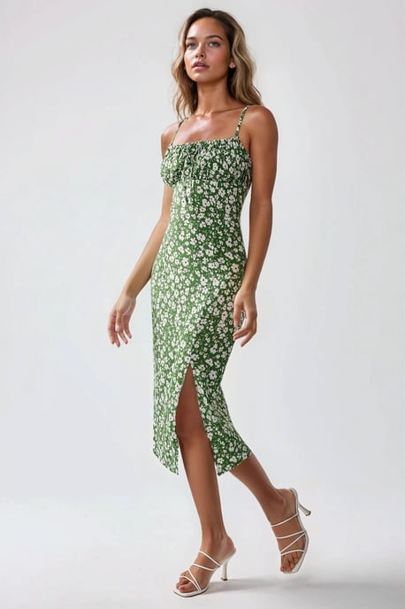 Allover Bloemenprint Bodycon Midi-jurk met Splits - Image 4