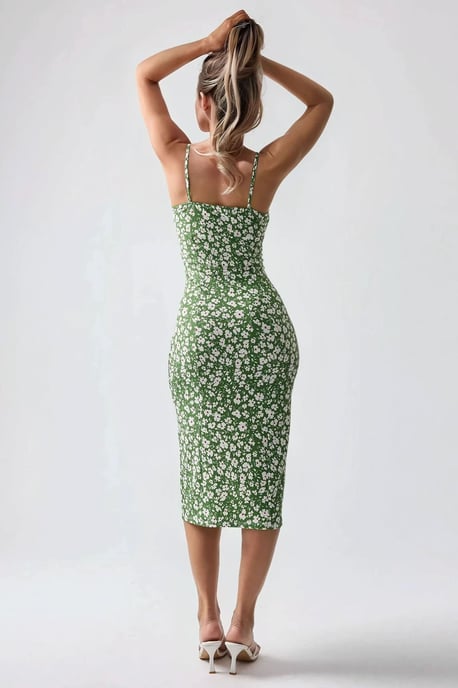 Allover Bloemenprint Bodycon Midi-jurk met Splits - Image 5