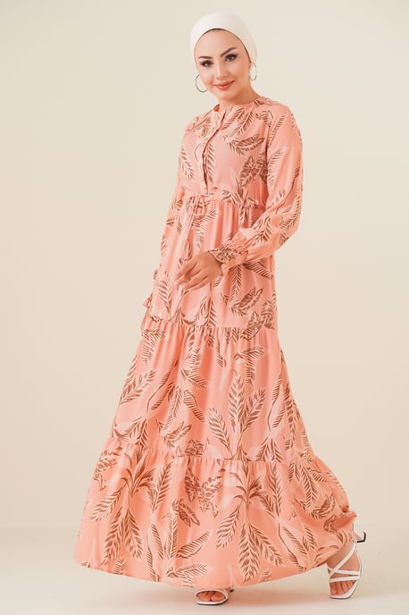 Leaf Print Long Sleeve Tiered Maxi Dress - Image 2