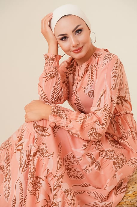Leaf Print Long Sleeve Tiered Maxi Dress - Image 3