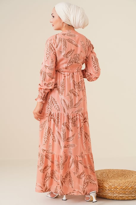 Leaf Print Long Sleeve Tiered Maxi Dress - Image 5
