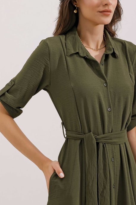 Textured Midi-jurk met Strik - Image 3