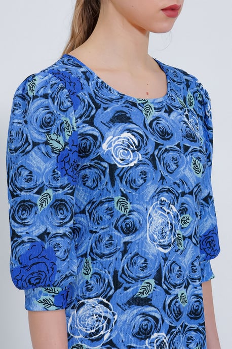 Geborduurd Bloemen Midi-jurk met Driekwart Mouwen - Image 4