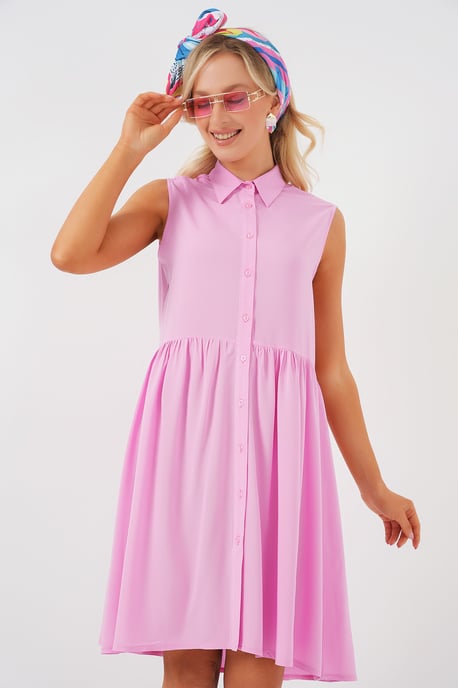Mouwloze Midi-jurk met Knoopsluiting en Hemdkragen - Image 1