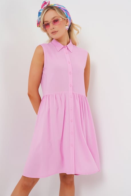 Mouwloze Midi-jurk met Knoopsluiting en Hemdkragen - Image 4