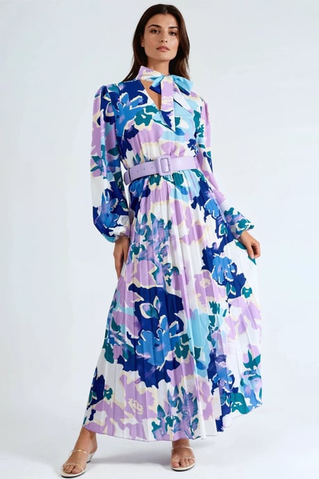 Abstracte Print Midi-jurk met Choker Kraag - Image 1