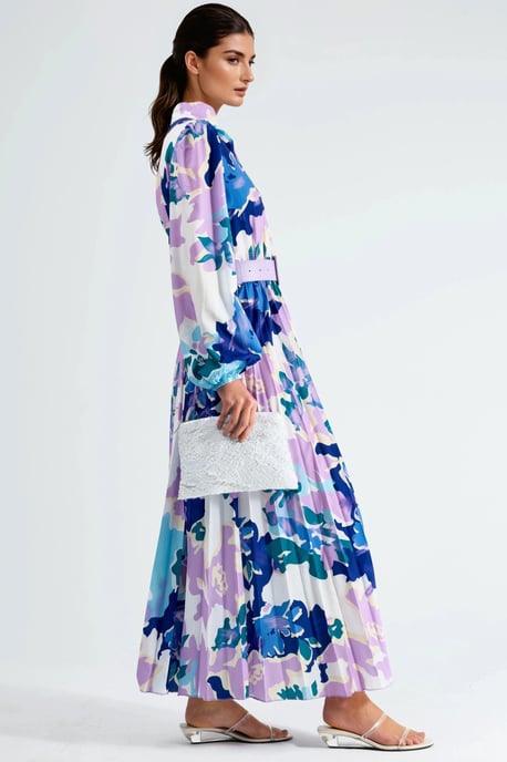 Abstracte Print Midi-jurk met Choker Kraag - Image 2