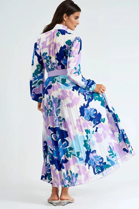 Abstracte Print Midi-jurk met Choker Kraag - Image 3
