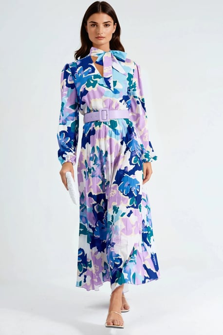 Abstracte Print Midi-jurk met Choker Kraag - Image 4