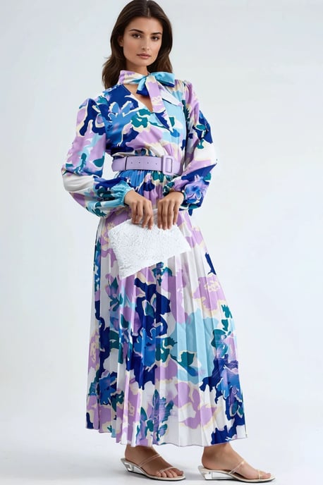 Abstracte Print Midi-jurk met Choker Kraag - Image 5