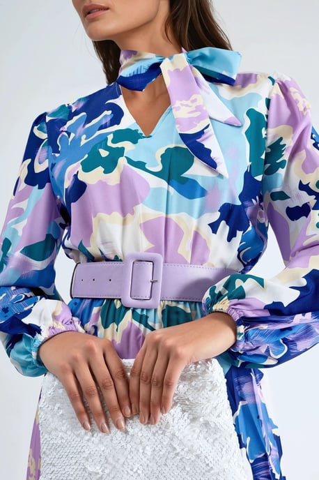Abstracte Print Midi-jurk met Choker Kraag - Image 6