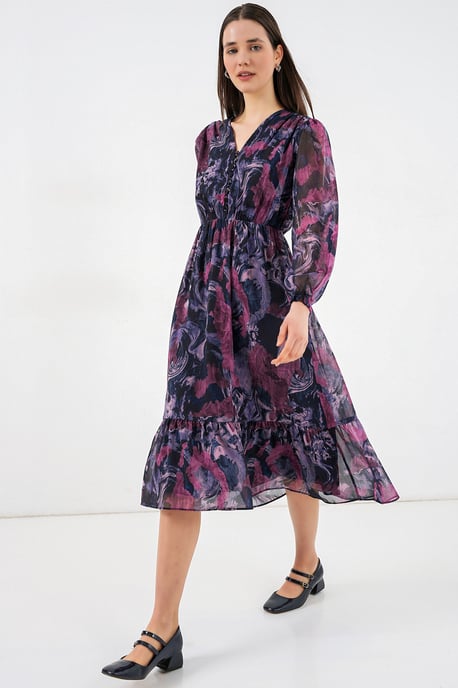 V-hals Midi-jurk met knoopsluiting - Image 2