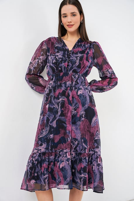 V-hals Midi-jurk met knoopsluiting - Image 3