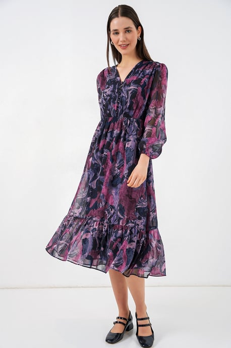 V-hals Midi-jurk met knoopsluiting - Image 4