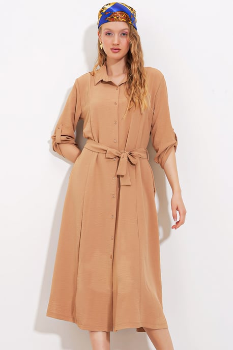 Textured Midi-jurk met Strik - Image 1