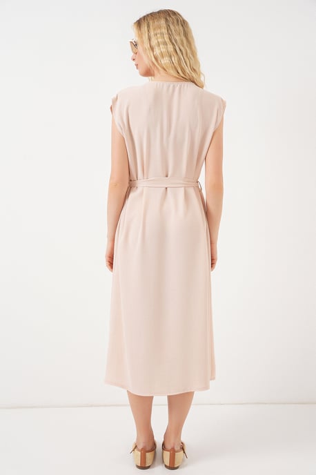 Textuur V-hals Midi-jurk met Knopsluiting - Image 6