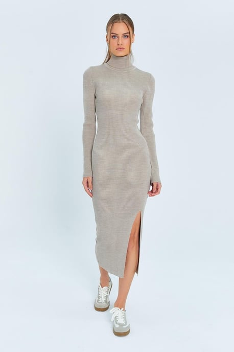 Turtleneck Midi Brei Jurk met Zijspleet - Image 3