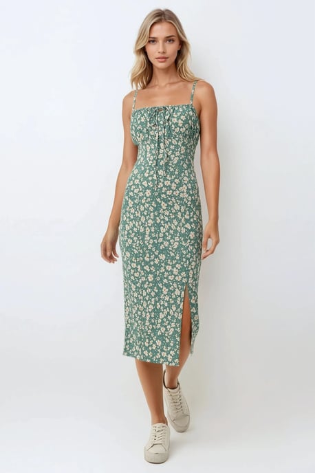 Alover Bloemenprint Bodycon Midi Jurk met Splits - Image 2