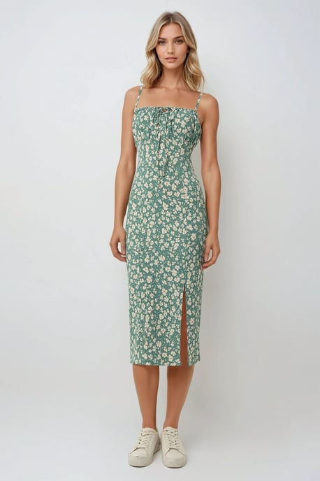 Alover Bloemenprint Bodycon Midi Jurk met Splits - Image 3