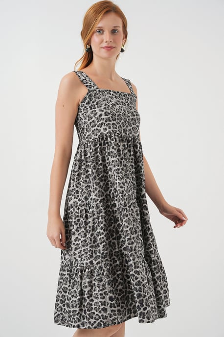 Geprinte Midi-jurk met Vierkante Kraag - Image 3