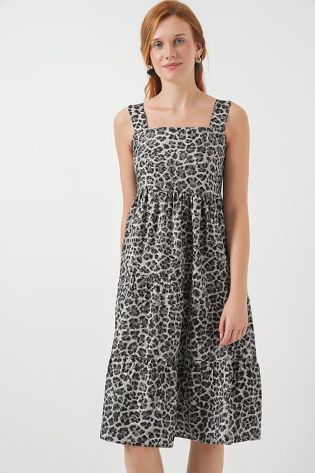 Geprinte Midi-jurk met Vierkante Kraag - Image 4