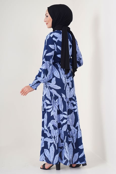 Bladprint Lange Mouwen Gelaagde Maxi Jurk - Image 6