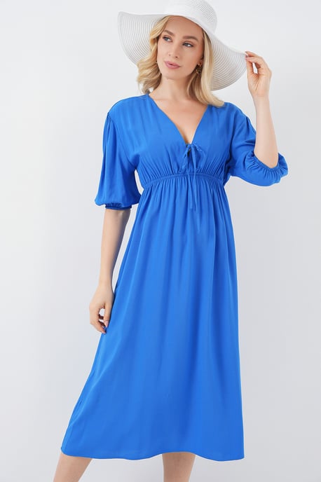 A-Form Fit Midi-jurk met V-hals en binddetail - Image 1
