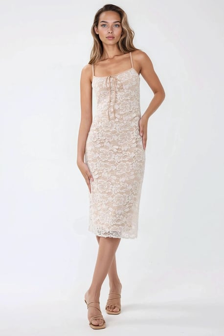 Kantig Krage Spets Midi Bodycon Klänning - Image 4