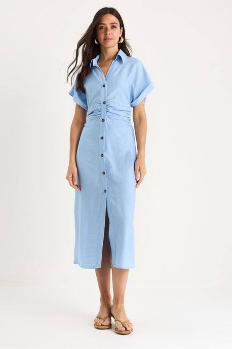 V-hals Midi Jurk met Knopsluiting - Image 1