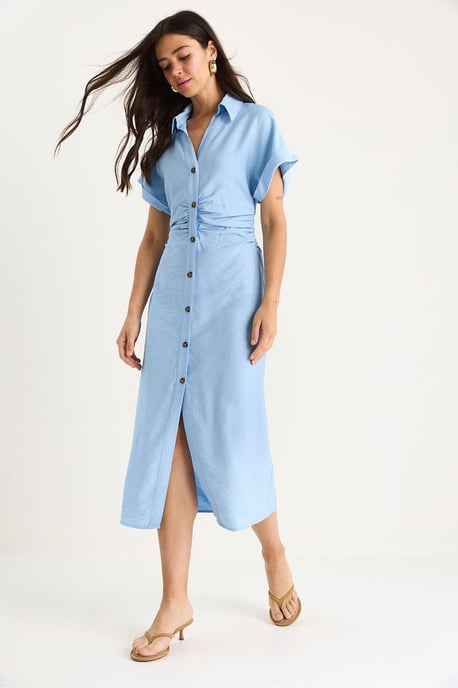 V-hals Midi Jurk met Knopsluiting - Image 3