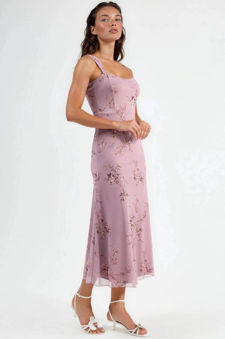 Floral Midi Dress with Heart Collar - Image 3